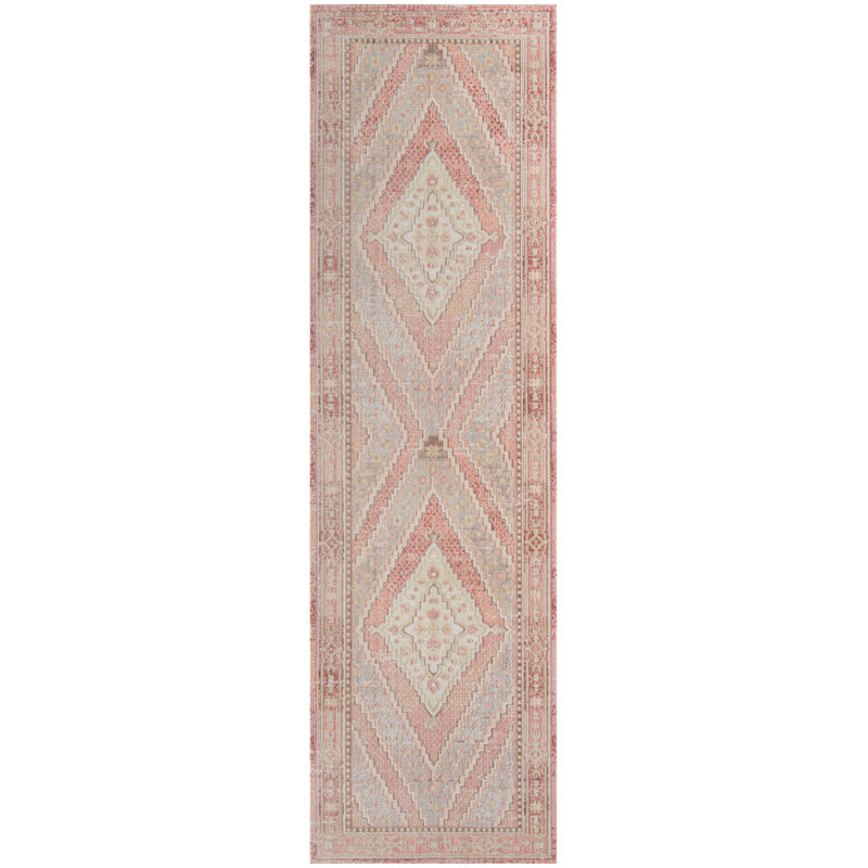 Tapis rose à motif géométrique Allerone, Tapis de couloir 2 pi 3 po x 8 pi