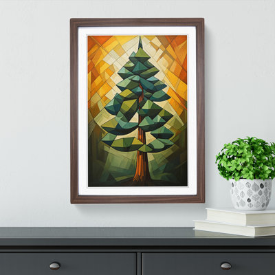 Pine Tree Cubism No.2 - Single Picture Frame Print on Wood