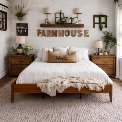 Modern Solid Bamboo Platform Bed Frame with Wood Slat Support, 15 Inch Height, No Box Spring Required
