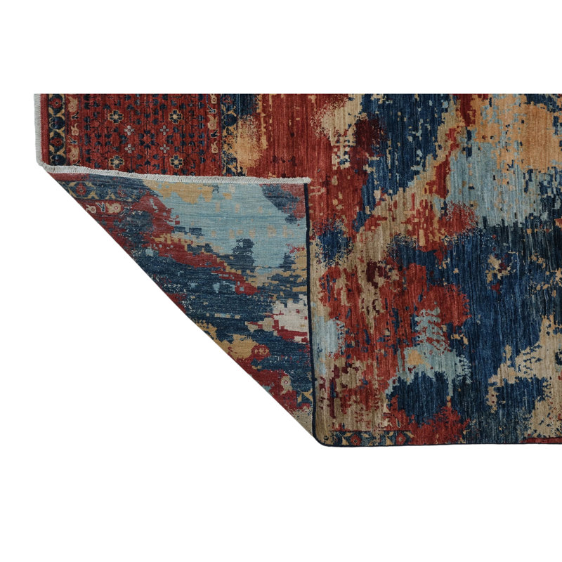 High-Quality Hand-Knotted Red And Navy Area Rug