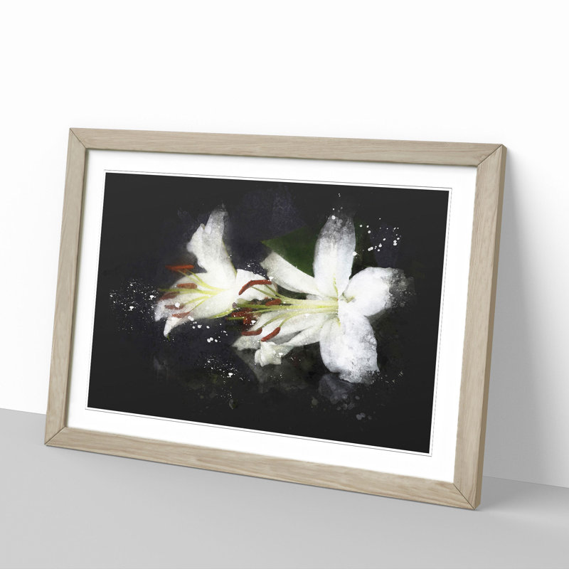 White Lily Flowers - Picture Frame Graphic Art, 27cm H x 36cm W x 2cm D, Oak Framed