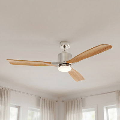 52-inch Brushed Stainless Steel Ceiling Fan with Reversible Brushed Stainless Steel/Medium Oak Blades