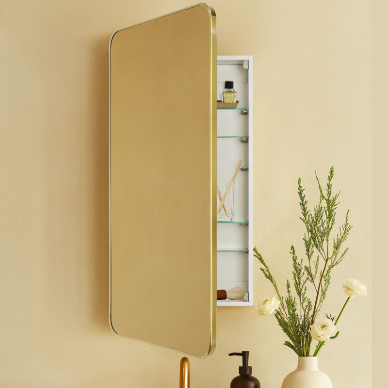 Garnes Recessed or Surface Mount Framed Medicine Cabinet with Adjustable Shelves, Brushed Gold, 40" H x 20" W x 4.84" D