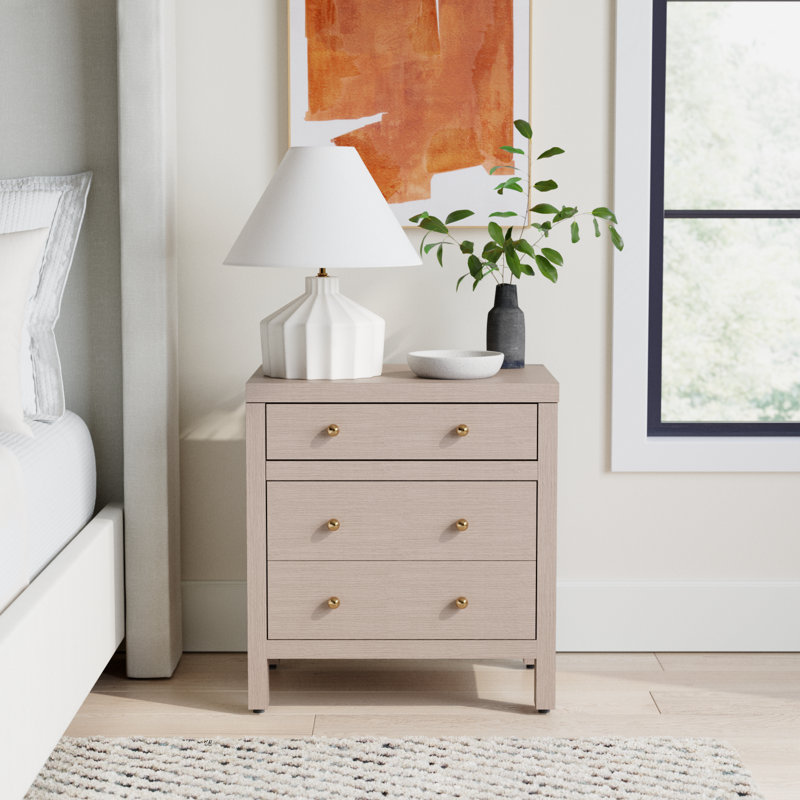 Celine 25" 3-Drawer Nightstand, Antique Taupe, Antique Taupe