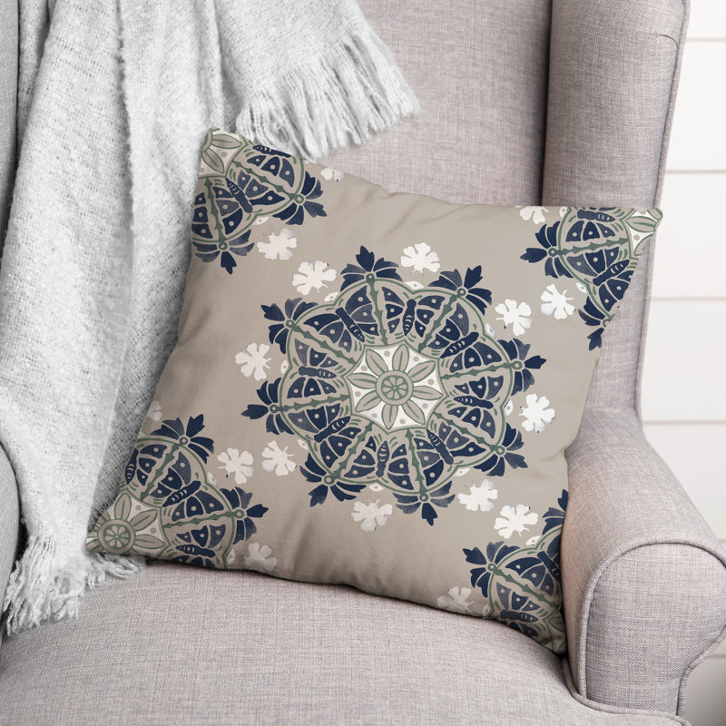 Outdoor Square Pillow Cover & Insert, Blue/Beige