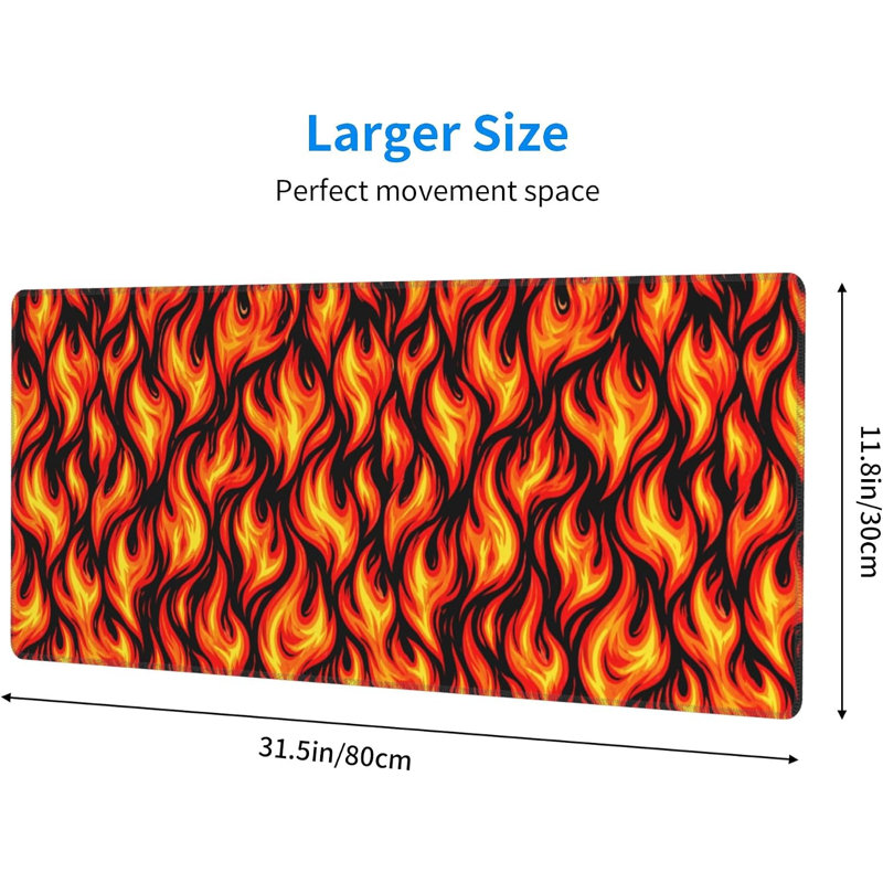 Tapis de souris Fire, grand tapis de bureau Fire, tapis de clavier de jeu XL, base en caoutchouc antidérapante, protection de bureau étendue pour l'école, la maison et le bureau (pour femmes), 30 x 70 cm
