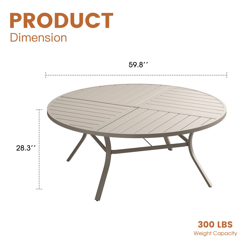 60" Round Metal Patio Dining Table, Sandshell