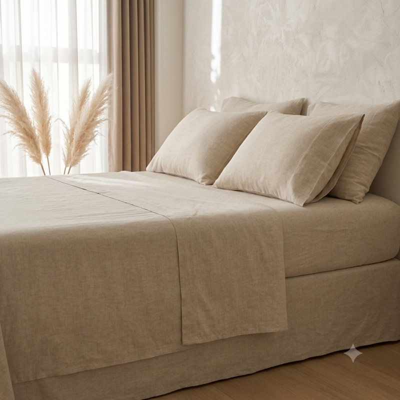 Natural Linen Cotton Sheet Set with Pillowcase Cream, Full XL