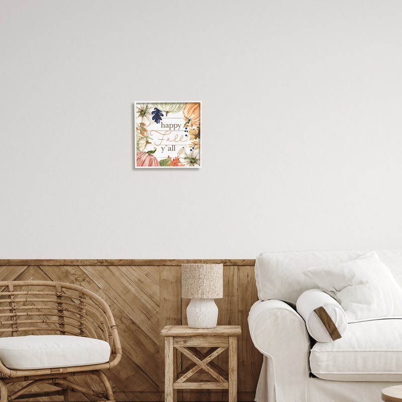 «Happy Fall Y'all» par Carol Robinson, Giclée encadrée blanc bord de mer, H 12 po x l 12 po x P 1,5 po