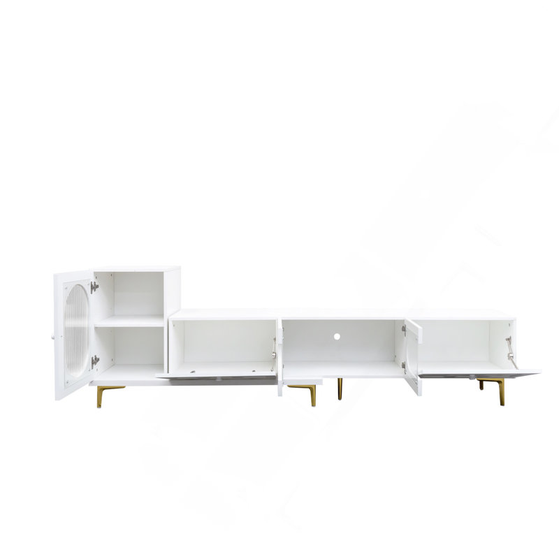 Wood Extendable TV Stand Rectangle Entertainment Center,Media TV Console For Living Room Bedroom, White