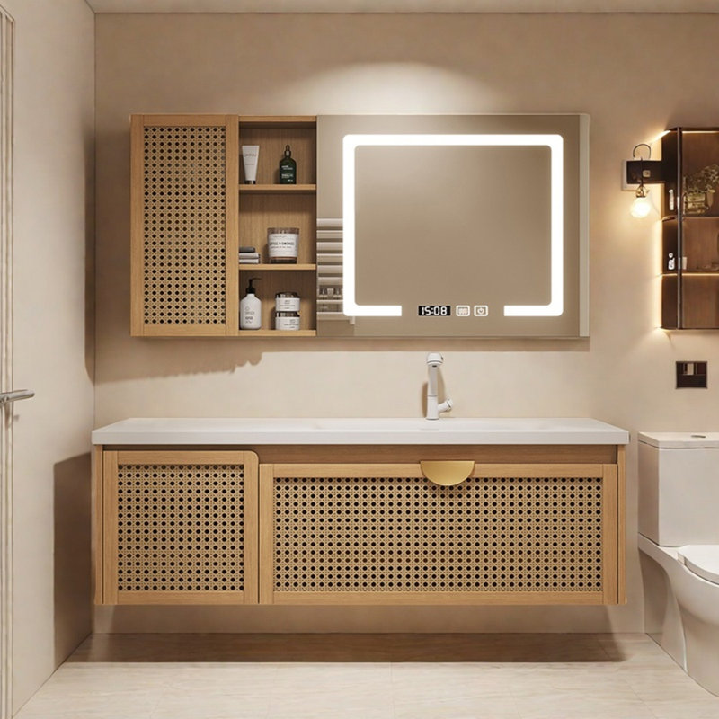 Simple and modern style bathroom cabinet, Burlywood, 19.6" H x 55.1" W x 21.6" D