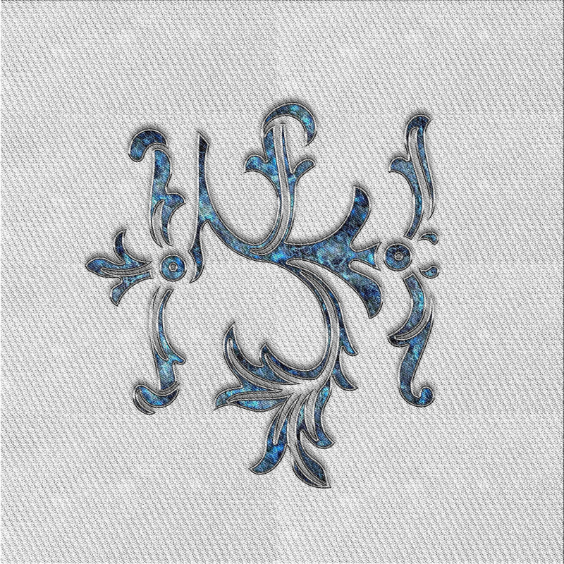 Tapis gris/noir/bleu à motifs, Carré 4 pi