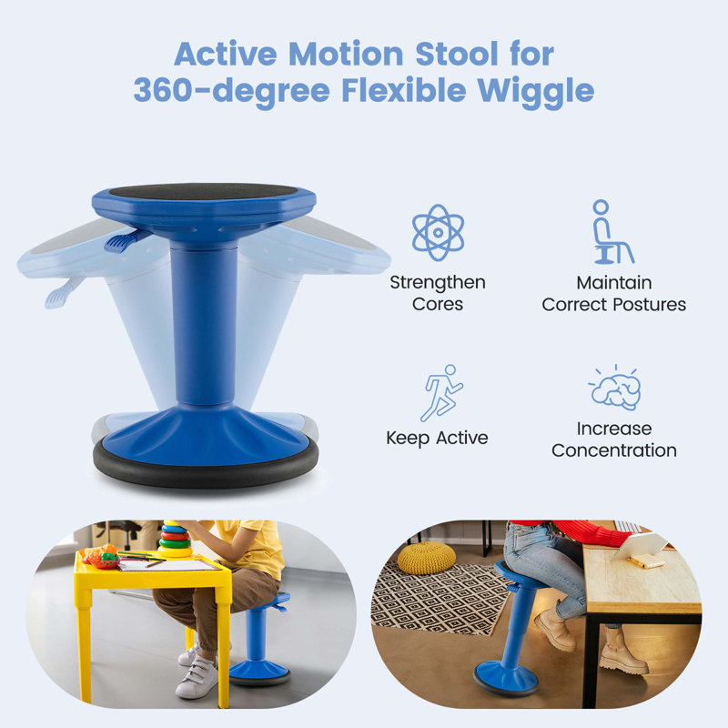 Manahil Adjustable Height Ergonomic Active Stool with, Blue