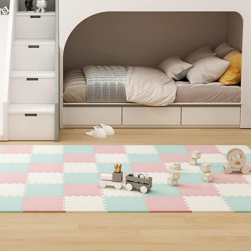 Tapis de jeu en mousse à emboîtement, Bleu/blanc/rose