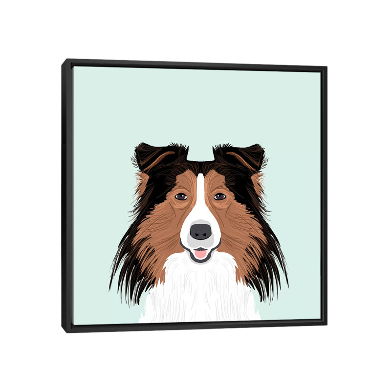 Shetland berger, impression sur toile tendue, H 18 po x l 18 po x P 1,5 po, Toile avec cadre noir, Pas de tapis