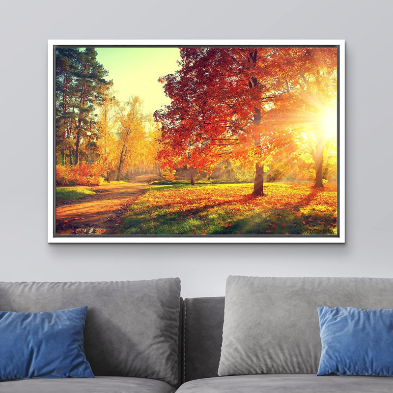Reproduction d'art sur toile, paysage d'automne, H 24 po x l 36 po, Toile avec cadre photo, Blanc
