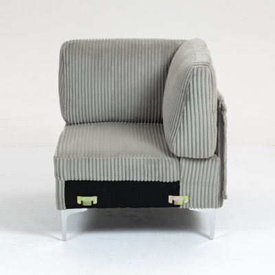 1 canapé d'angle modulaire en velours côtelé gris pour fauteuil de coin