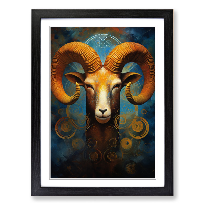 Aries Zodiac Modern No.2 - Framed Print, 34cm H x 25cm W x 2cm D, Black Framed