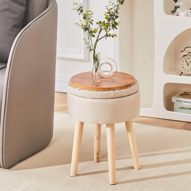 Tabouret d'appoint avec rangement en bois, Beige