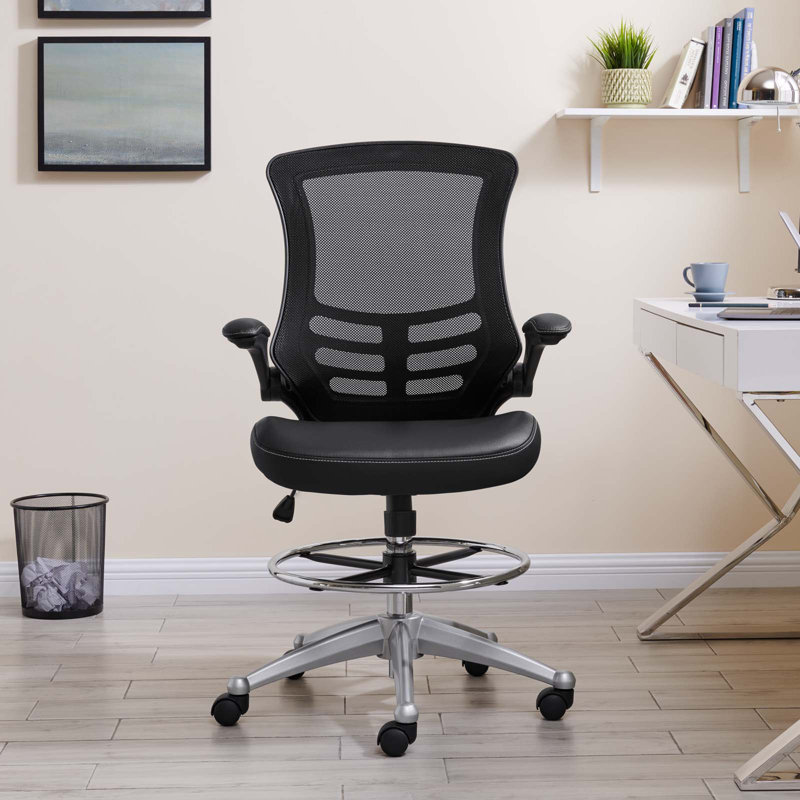 Chaise de dessinateur en vinyle Attainment - tabouret de dessinateur avec accoudoirs relevables de Modway, Noir