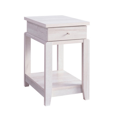Chair Side End Table With Drawer And Bottom Shelf In White Oak Material - Quality Piece Chairside Storage Complete Solution
