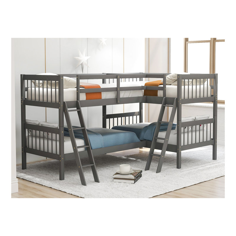 L-Shaped Bunk Bed With Ladder,Twin Size-Gray