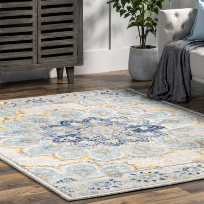 Tapis bleu / blanc cassé Swam