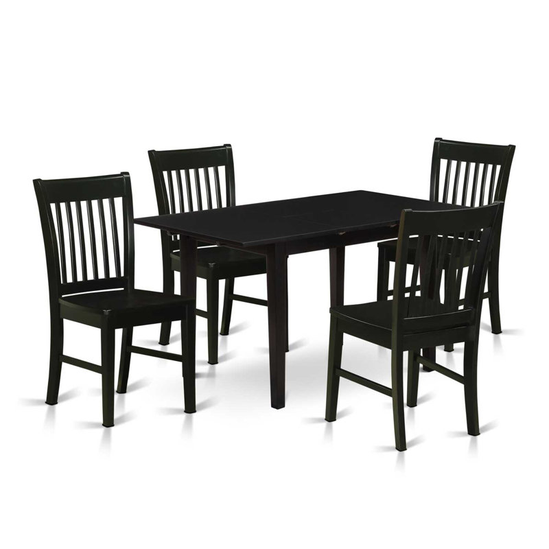 Ensemble de table de salle à manger 5 pièces pour 4 personnes comprenant une table de cuisine rectangulaire avec rallonge papillon et 4 chaises de salle à manger, noir