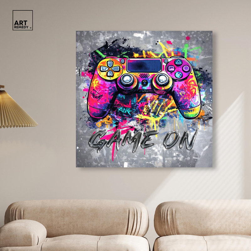 «Game On Canvas Sneaker», art mural par Art Remedy, H 40 po x l 40 po, Toile tendue, Peinture sans cadre