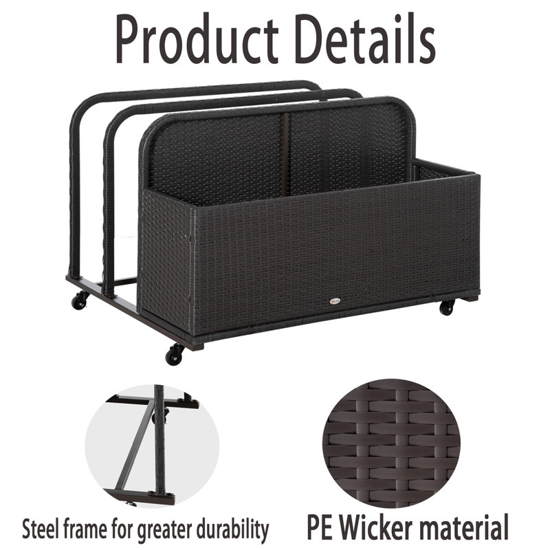 Wicker Patio Poolside Float Storage Basket,rolling Wheels For Floaties
