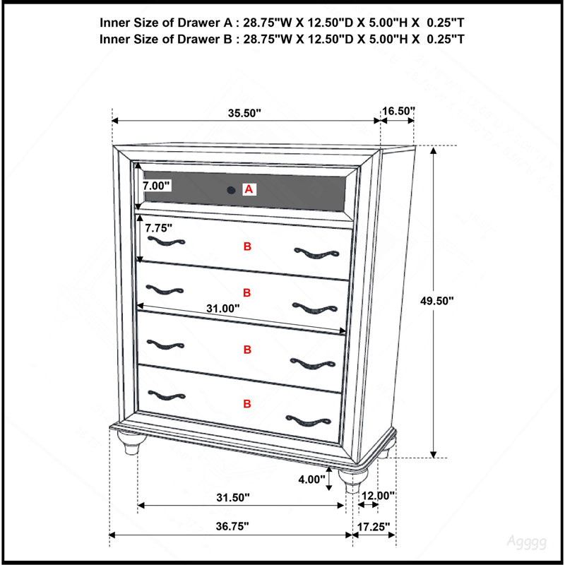Randall White 5-drawers Chest