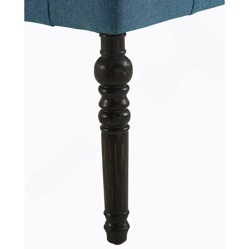 Tufted Turned Leg  Dining Bench, Blue, Blue