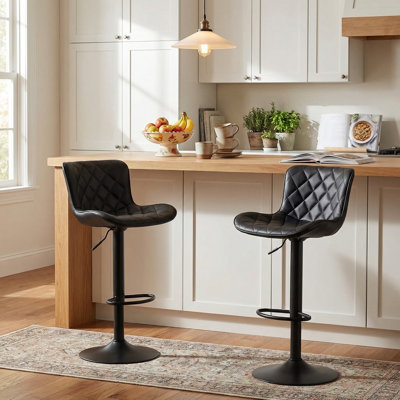 Denan Swivel Upholstered Faux Leather Adjustable Height Counter Stool with Iron Frame