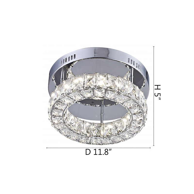 1-Light Chrome Stainless Steel LED Flush Mount With Clear Crystals