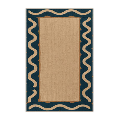Washable Wave Borders Hawaiian Area Rug
