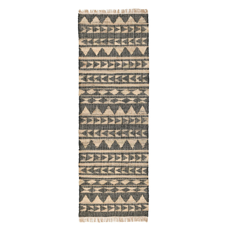 Camille Geometric Area Rug in Black/Beige, Rectangle 2'7" x 8'