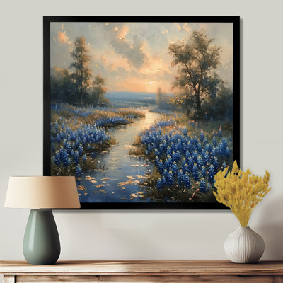 Bleu, bleu, matin, magie, bleu, Bonnets, champs, bleu, bonnets, art mural, salon