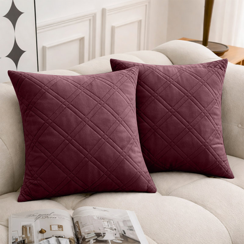 Geometric Square Cushion, Burgundy
