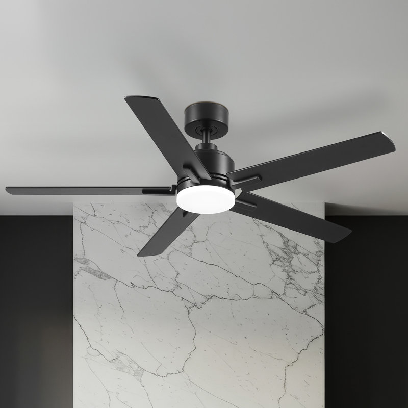 52"Ceiling Fan with Reversible Blades: Black / Dark Walnut Finish,  Adjustable Led Lights , 6-Speed Choice