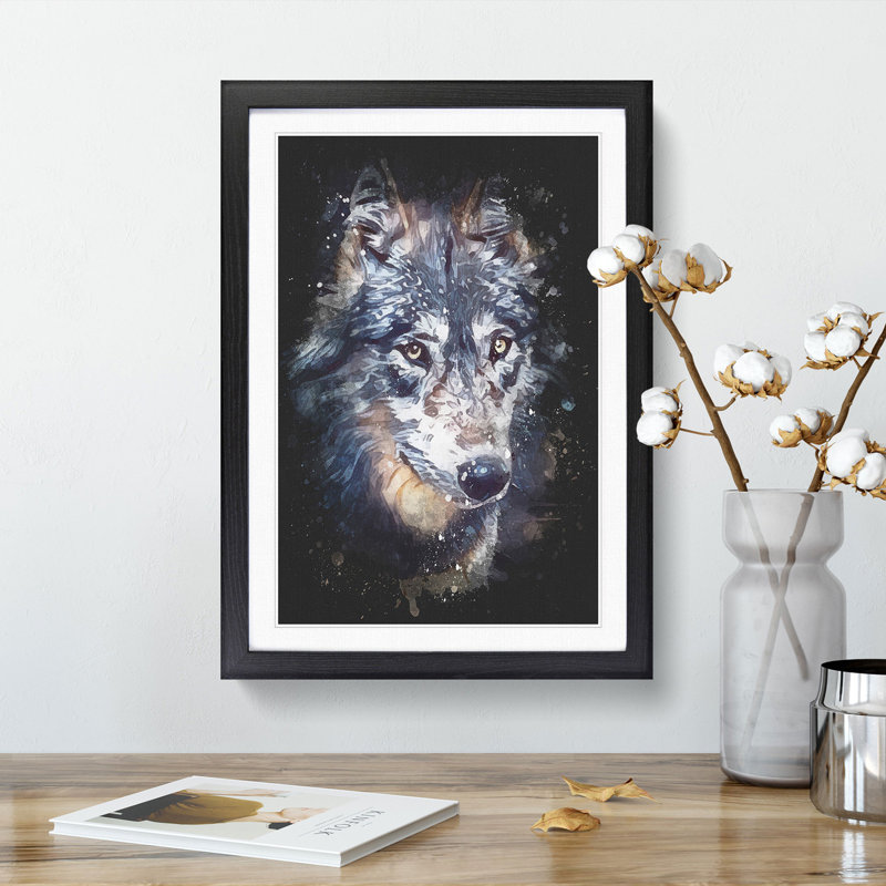 The Eyes of a Wolf - Picture Frame Painting Print, 33cm H x 24cm W x 2cm D, Black Framed