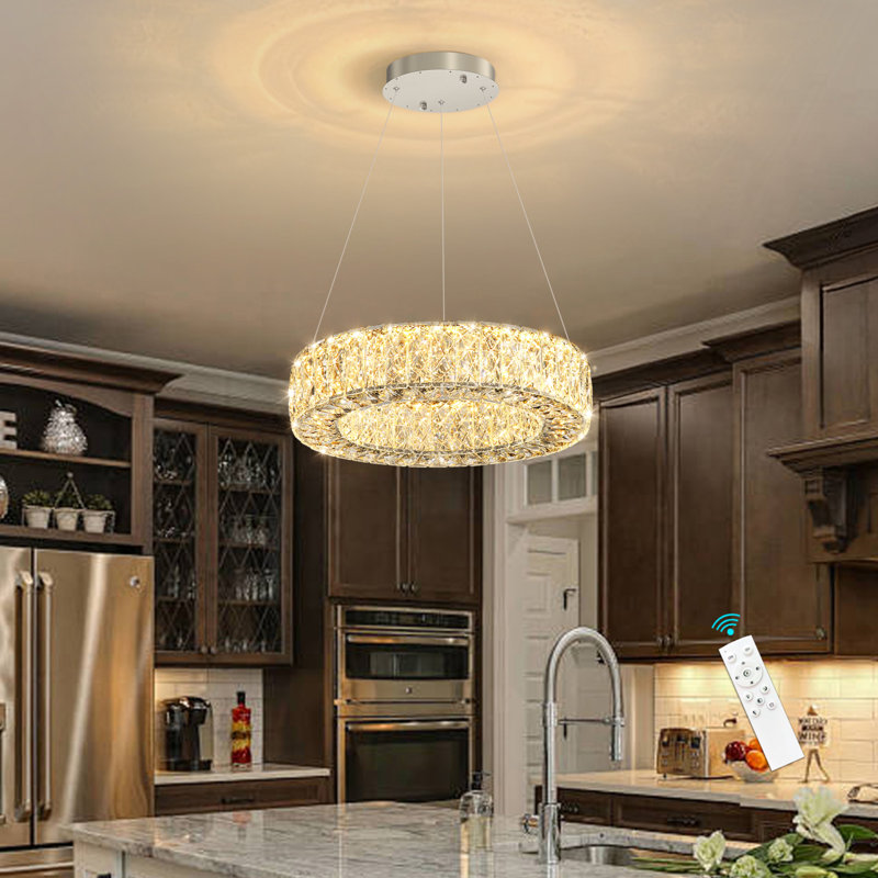Lustre moderne en cristal à anneau argenté, Argent