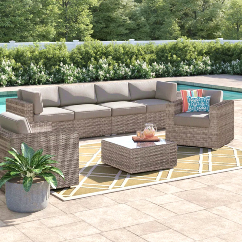 Fully Assembled 6-Seater Patio Wicker Sofa Set With Coffee Table