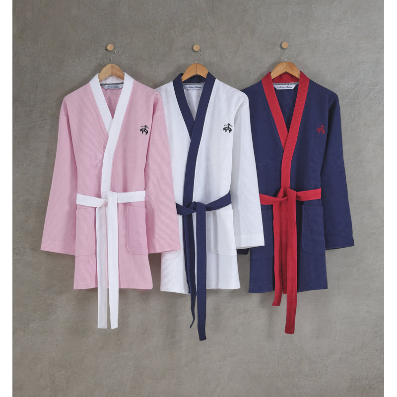 Peignoir au-dessus du genou 100% coton avec poches, Bleu marine