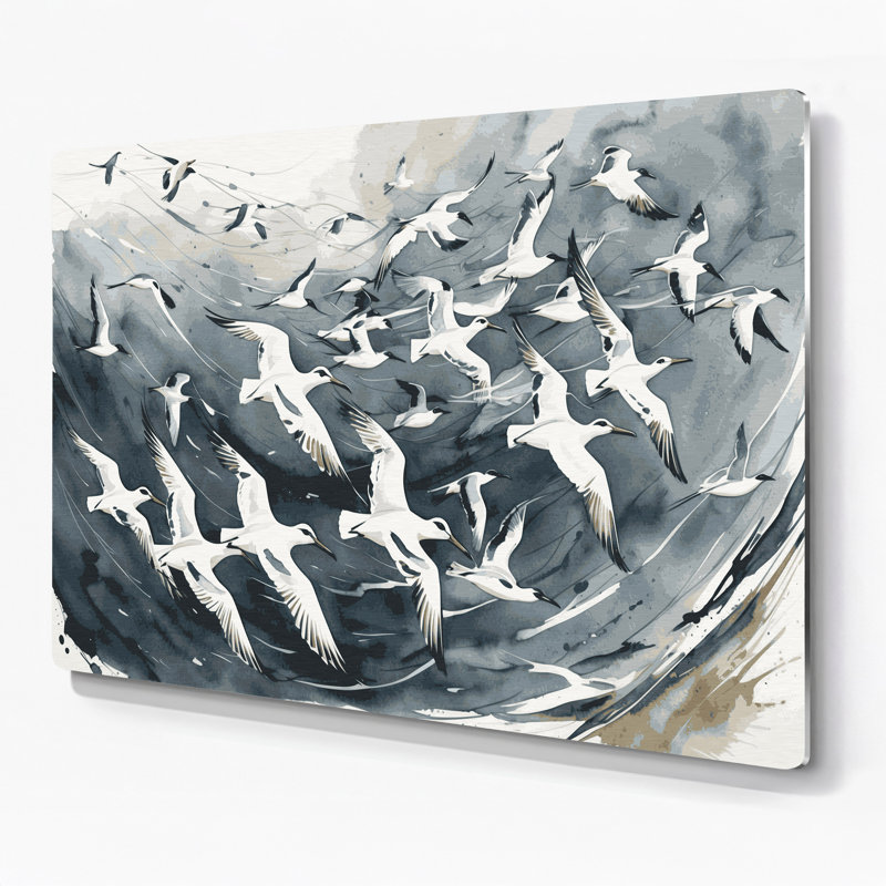 Oiseaux, art mural noir en métal Kittiwake, H 11 po x l 14 po