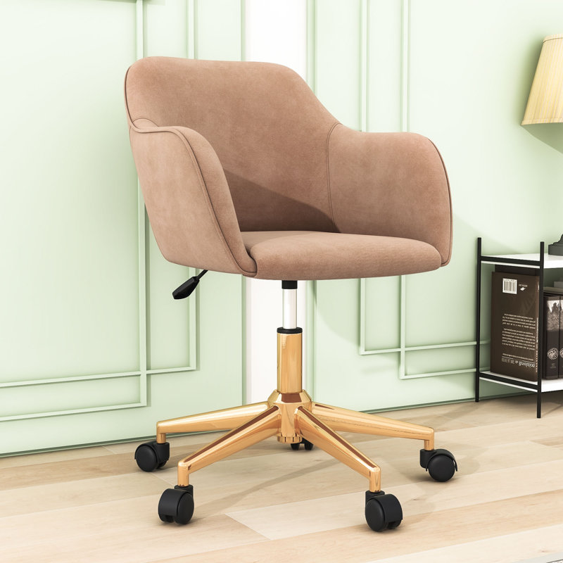 Swivel Accent Chairs with Metal Legs and Universal Wheels, Adjustable Height Office Chair, Teddy, Yellow
