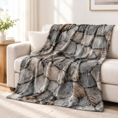 Plaid à motif de pierre imitation - Design de roche réaliste, confortable, chaud, léger, respirant, toutes saisons, doux pour la peau, lavable à la machine, décoratif, pour canapé, fauteuil, salon et chambre