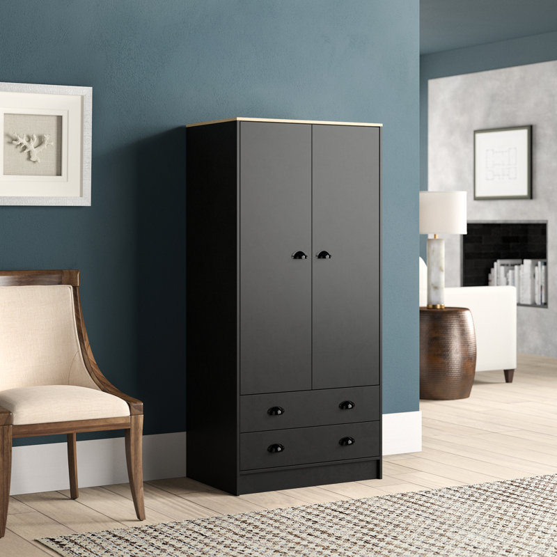 Kaitlin 2 Door Manufactured Wood Wardrobe, Black/Brown
