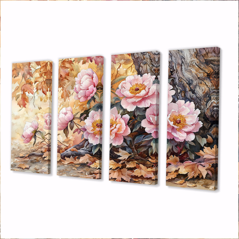 Pivoines par le chêne I - par Wall Art - décoration murale traditionnelle, H 32 po x l 64 po, 4