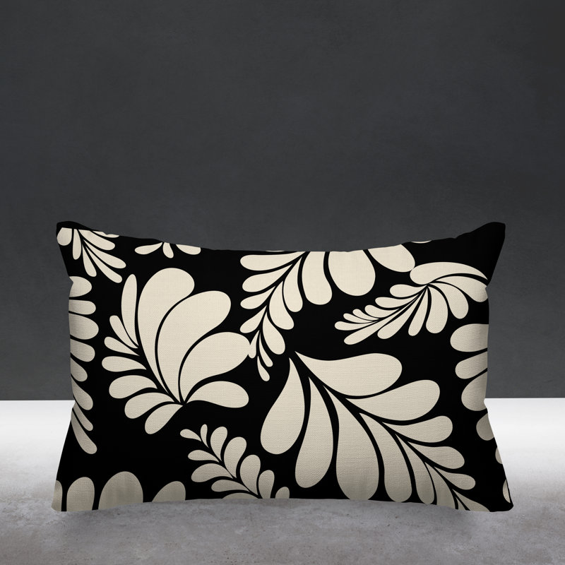  Floral Outdoor Rectangular Pillow Cover & Insert, Black
