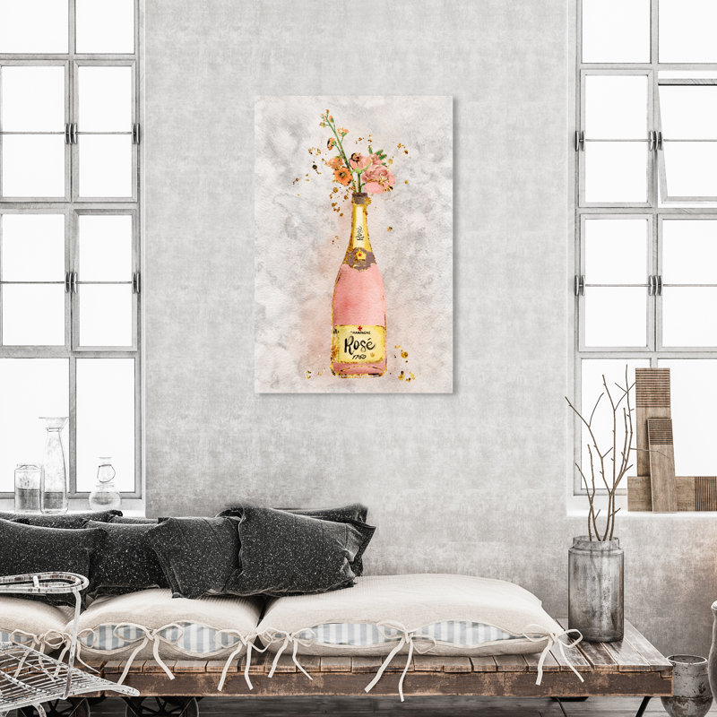 Champagne Rosado - peinture sur toile, H 45 po x l 30 po x P 1,5 po, Toile tendue